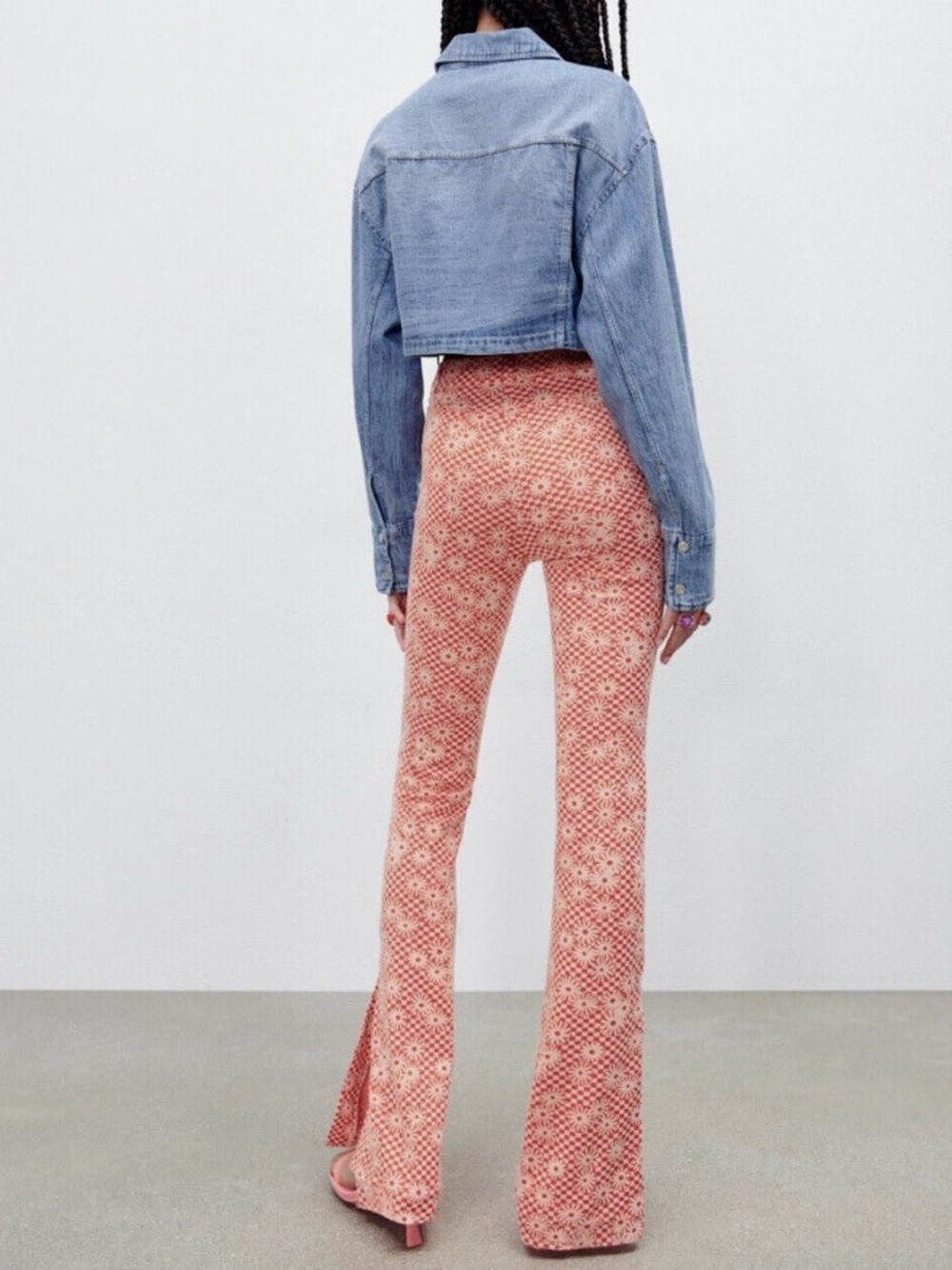 Zara Pink Floral Knit Flare Pants